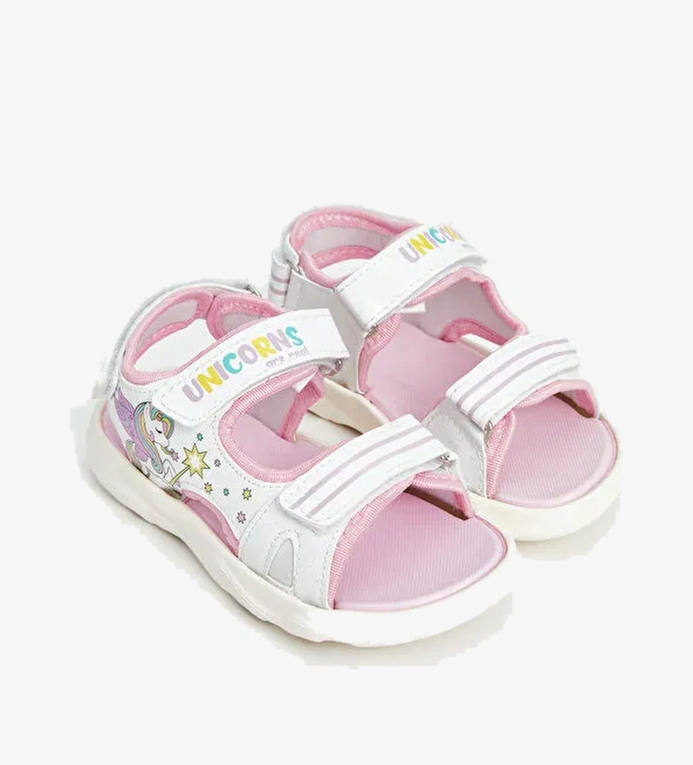 Baskılı Çift Bantlı Kız Bebek Sandalet - Görsel 1