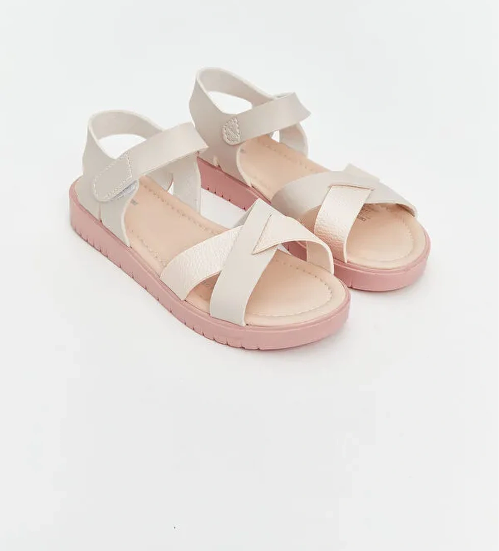 Çapraz Bantlı Cırt Cırtlı Kız Çocuk Sandalet - Görsel 1