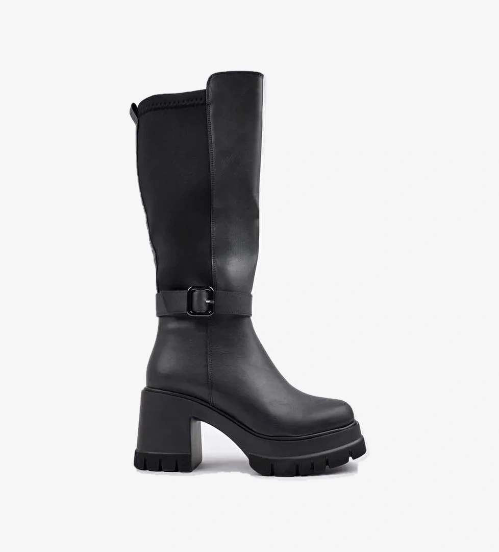 ARONGO Kemer Detaylı Fermuarlı Platform Topuklu Kadın Çizme