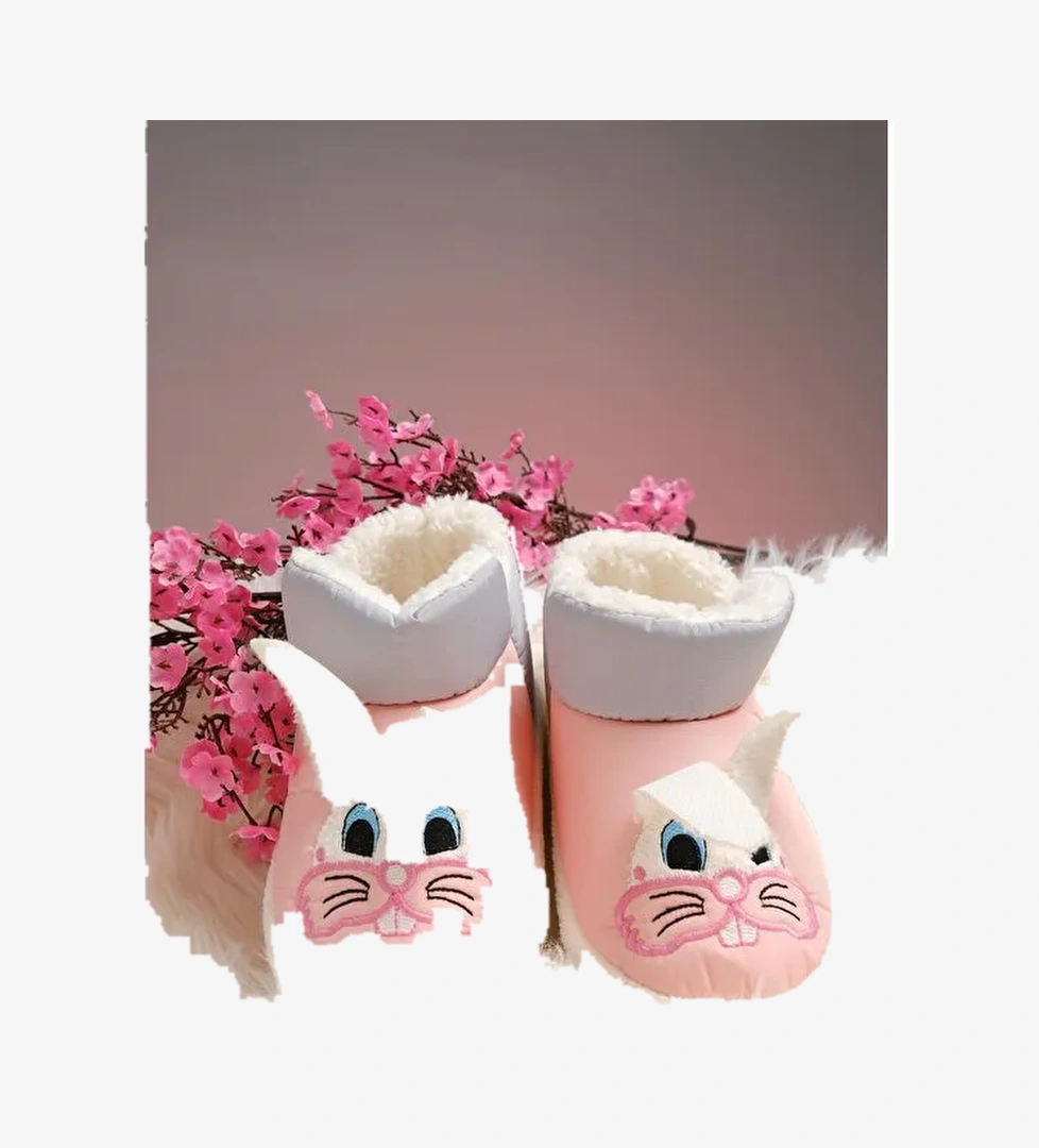 Tavşan Desenli Kaydırmaz Taban Termal Isı Kreş Ev Okul Ayakkabısı Bebek Çocuk Panduf Ev Botu - Görsel 1