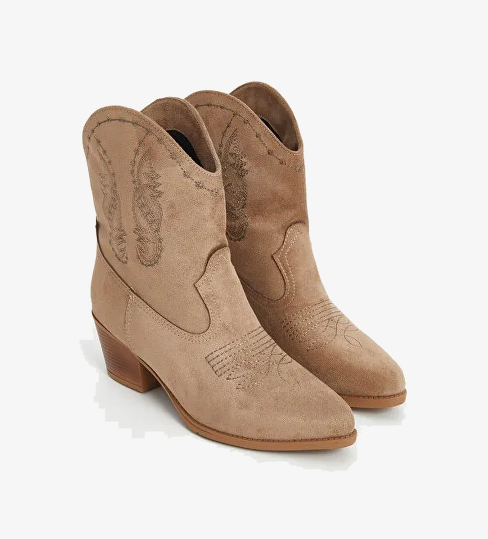 Süet Görünümlü Kadın Kovboy Çizme - Görsel 1