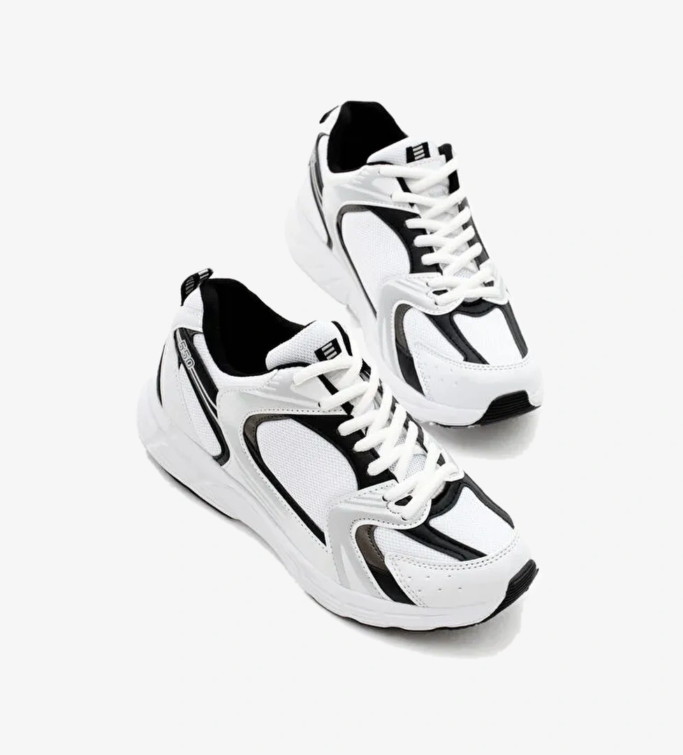 Unisex Beyaz Rahat Kalıp Faylon Taban Bağcıklı Spor Ayakkabı