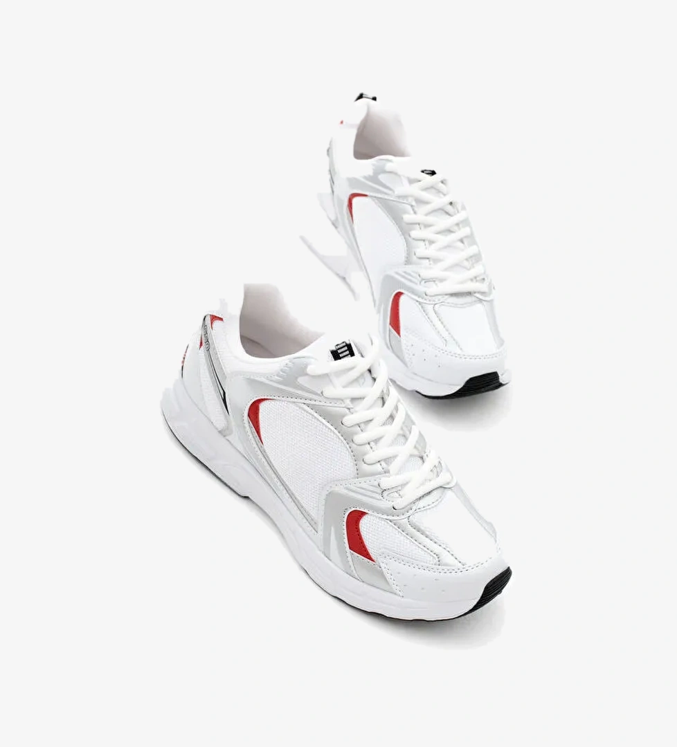 Unisex Beyaz Kırmızı Rahat Kalıp Faylon Taban Bağcıklı Spor Ayakkabı