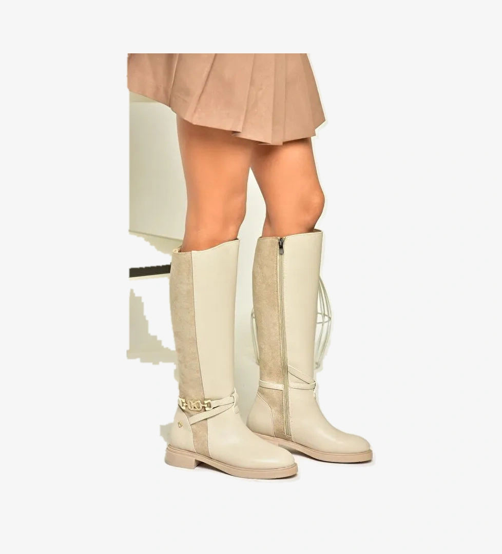 T9730009 Bej Kadın Çizme - Görsel 1