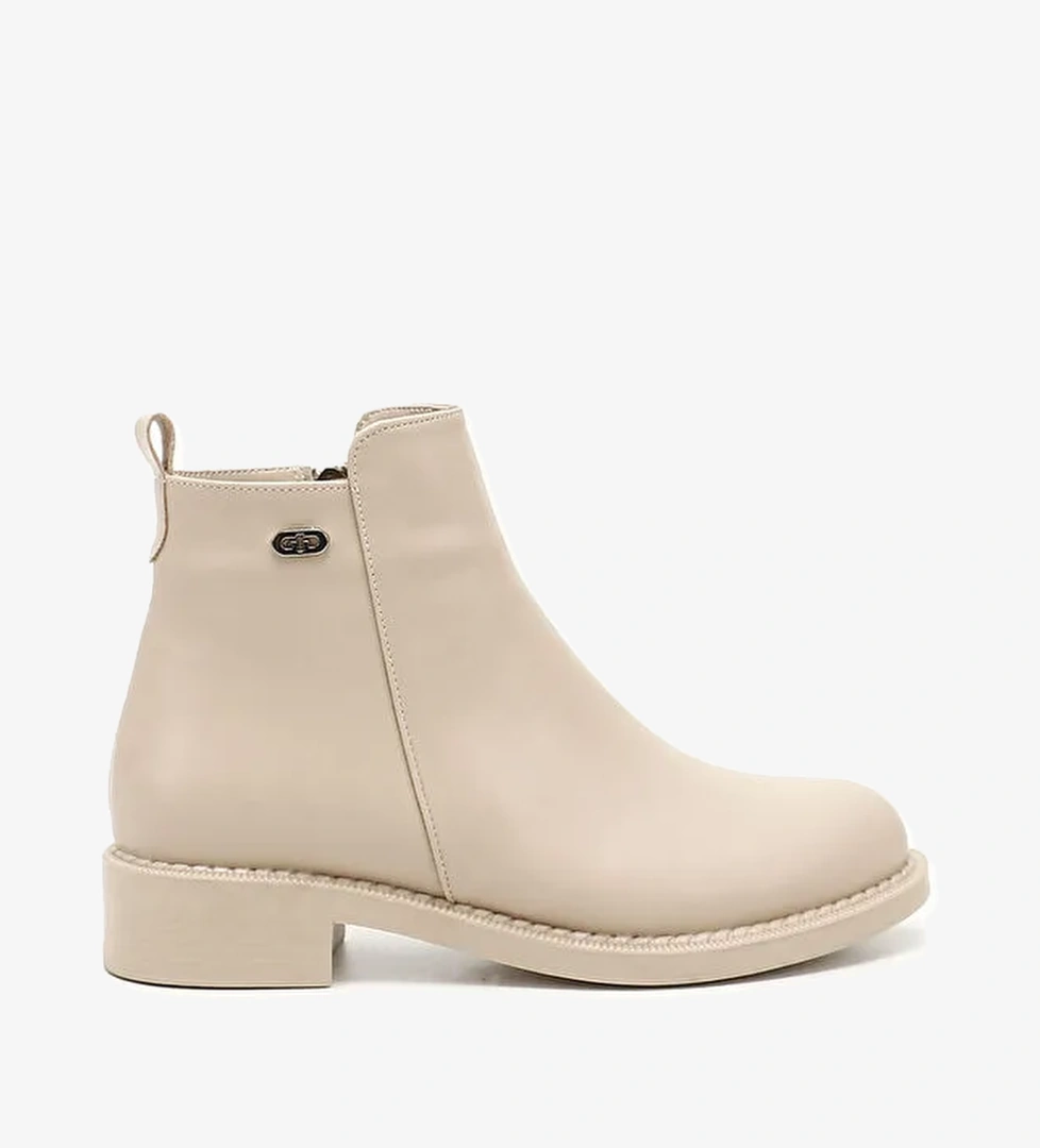 AÇIK NUDE Yuvarlak Burun Topuklu Fermuarlı Kadın Günlük Bot 35529 - Görsel 1