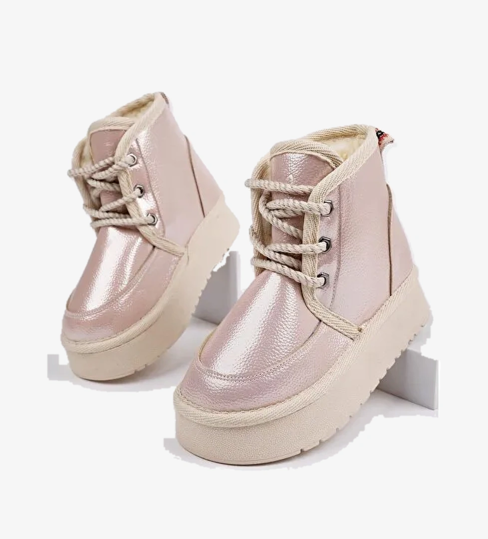 PUFFY Kalın Taban İçi Tüylü Bağcıklı Günlük Mini Yarım Çocuk Bot