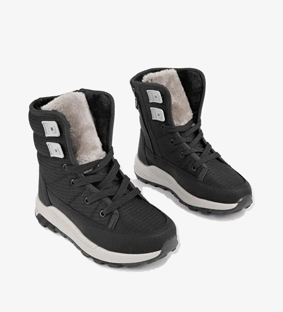 BUGS Çocuk Unisex Tırtıklı Taban İçi Kürklü Bağcıklı Fermuarlı Yağmur ve Kar Botu