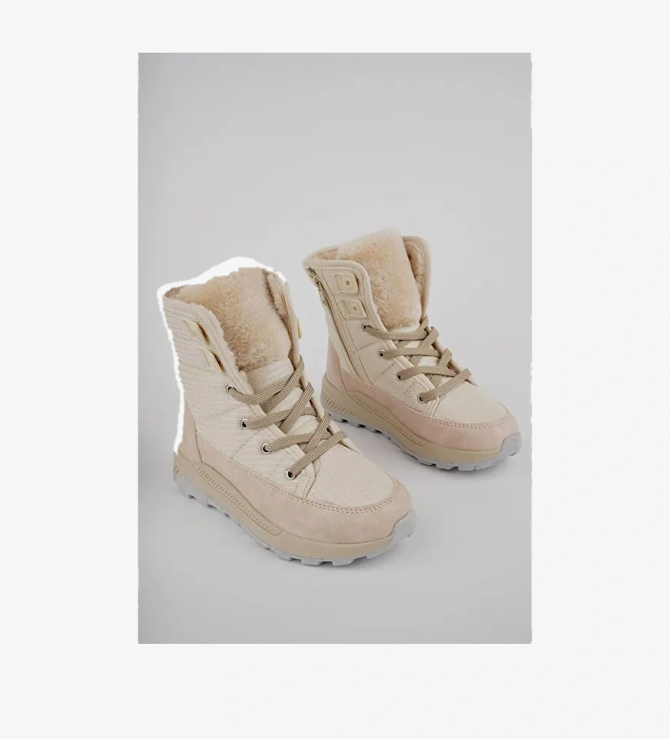 BUGS Çocuk Unisex Tırtıklı Taban İçi Kürklü Bağcıklı Fermuarlı Yağmur ve Kar Botu - Görsel 1