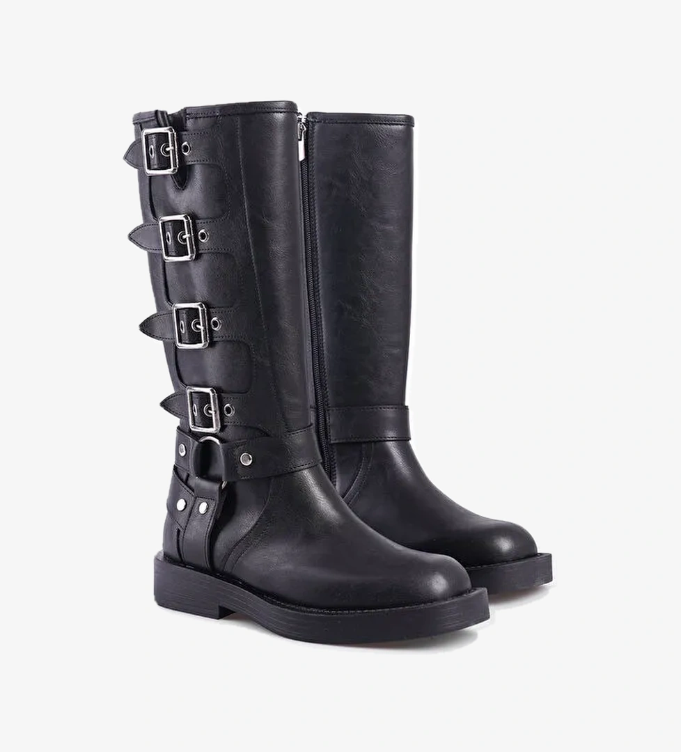 Motorcu Fermuarlı Kadın Çizme - Görsel 1