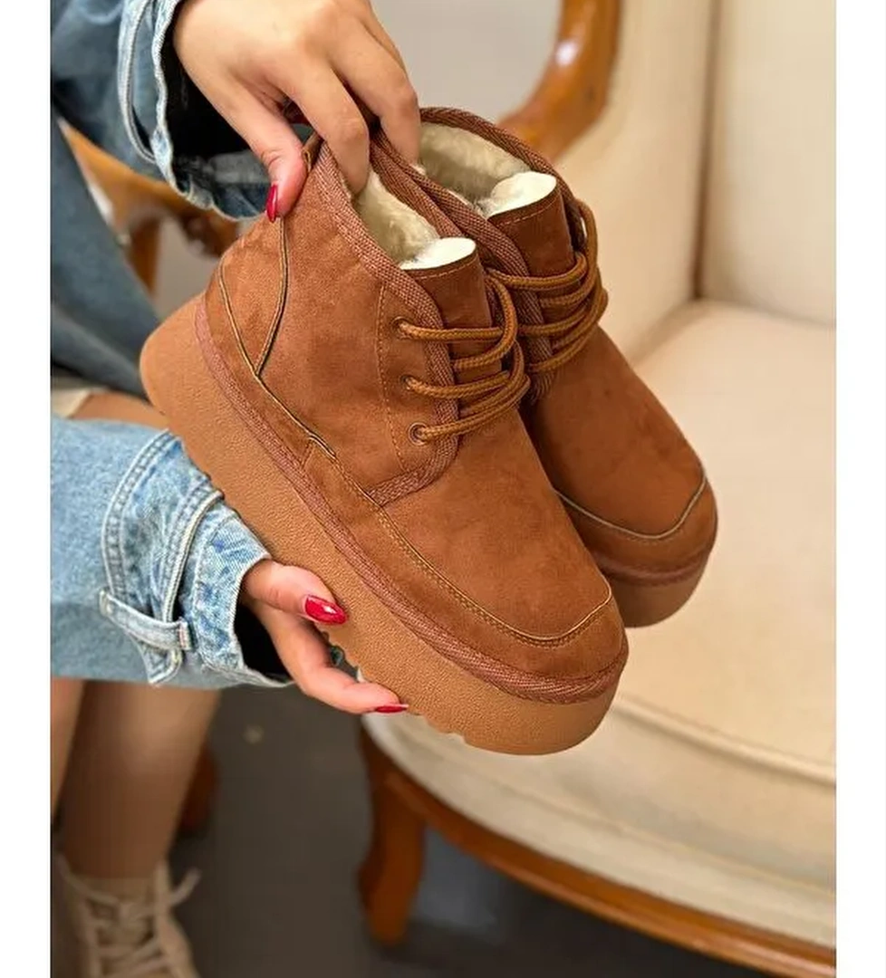 Danto Ultra Platform İçi Kürklü Kalın Taban Bağcıklı Rahat Bot - Görsel 1