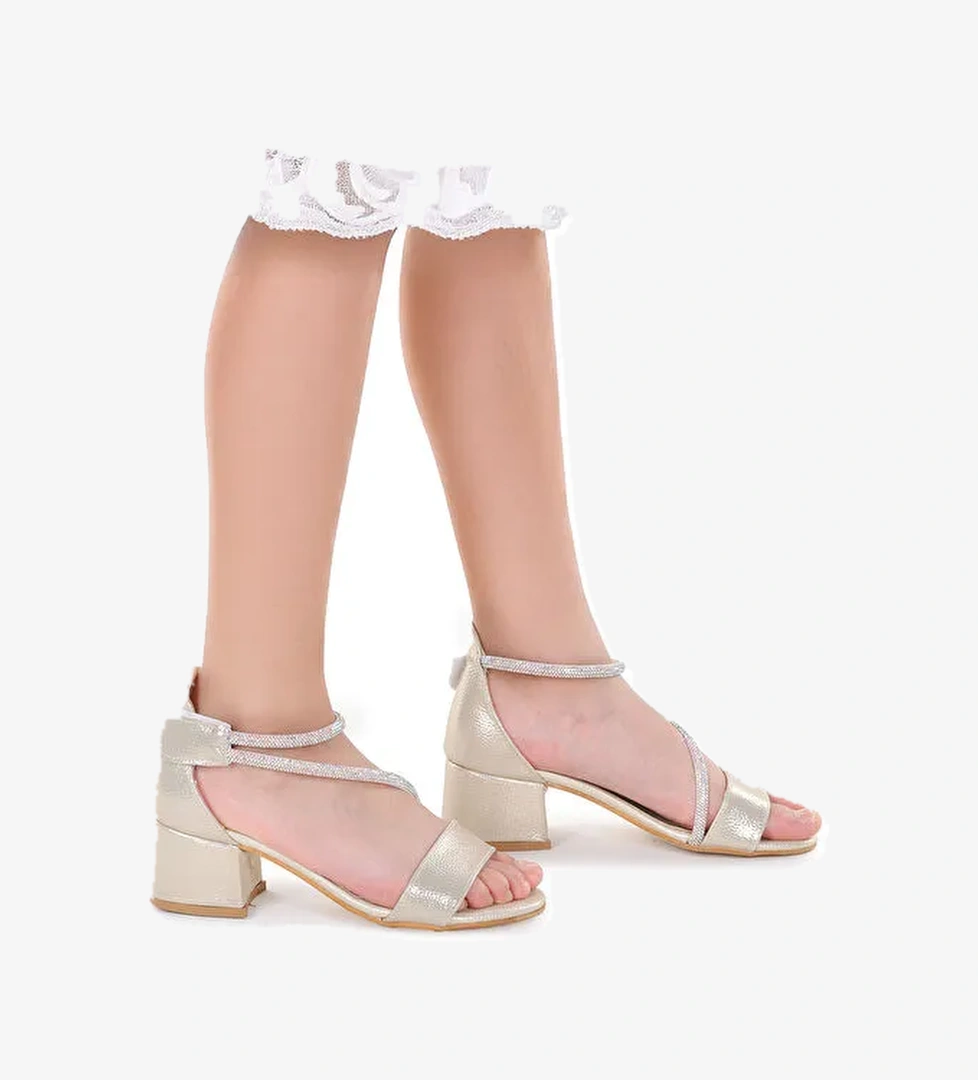 Pisar Vakko Günlük Kız Çocuk 4 Cm Topuklu Sandalet Abiye Ayakkabı - Görsel 1