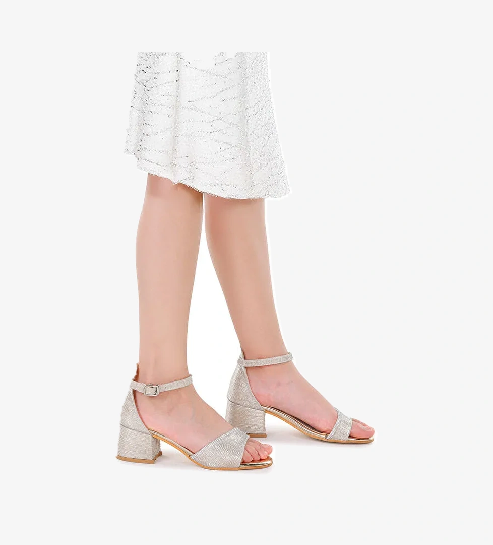 Elos Çizgili Günlük Kız Çocuk 4 Cm Topuklu Sandalet Ayakkabı - Görsel 1