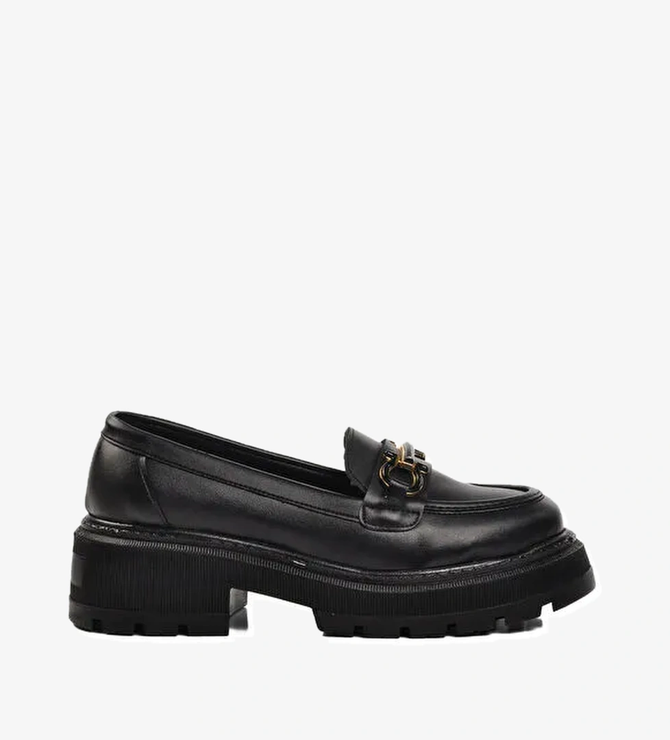 Siyah Cilt Kadın Loafer Ayakkabı 572377