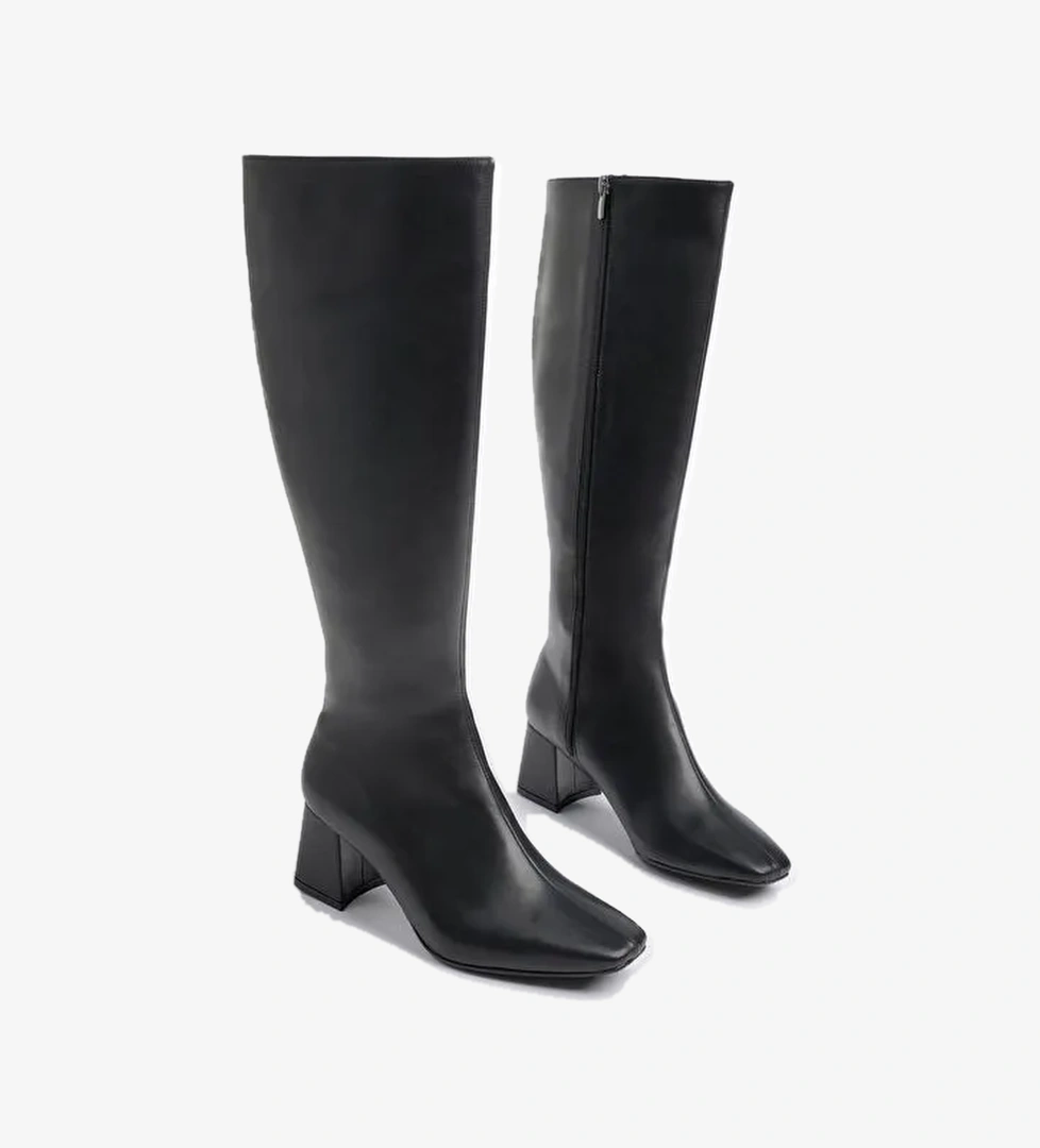 KAROLİNE Küt Burun Yandan Fermuarlı Topuklu Kadın Çizme - Görsel 1