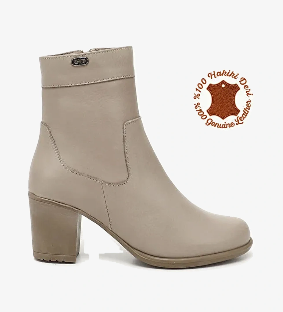 Gonderi(r) Siyah Gonderi(r) Hakiki Deri Kadın Fermuarlı Topuklu Bot