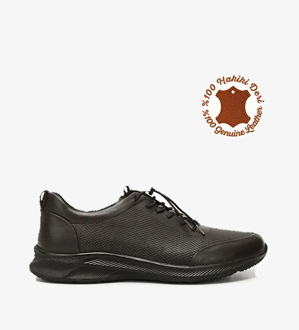 KOYU KAHVE Hakiki Deri Yuvarlak Burun Günlük Bağcıklı Erkek Sneaker 42630 - Görsel 1