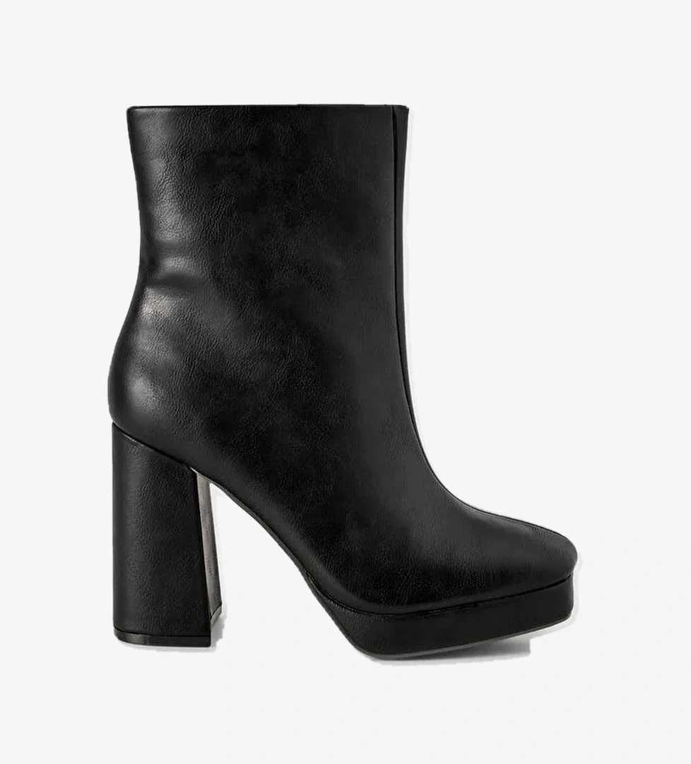 Kadın Siyah Suni Deri Yarım Çizme - Görsel 1