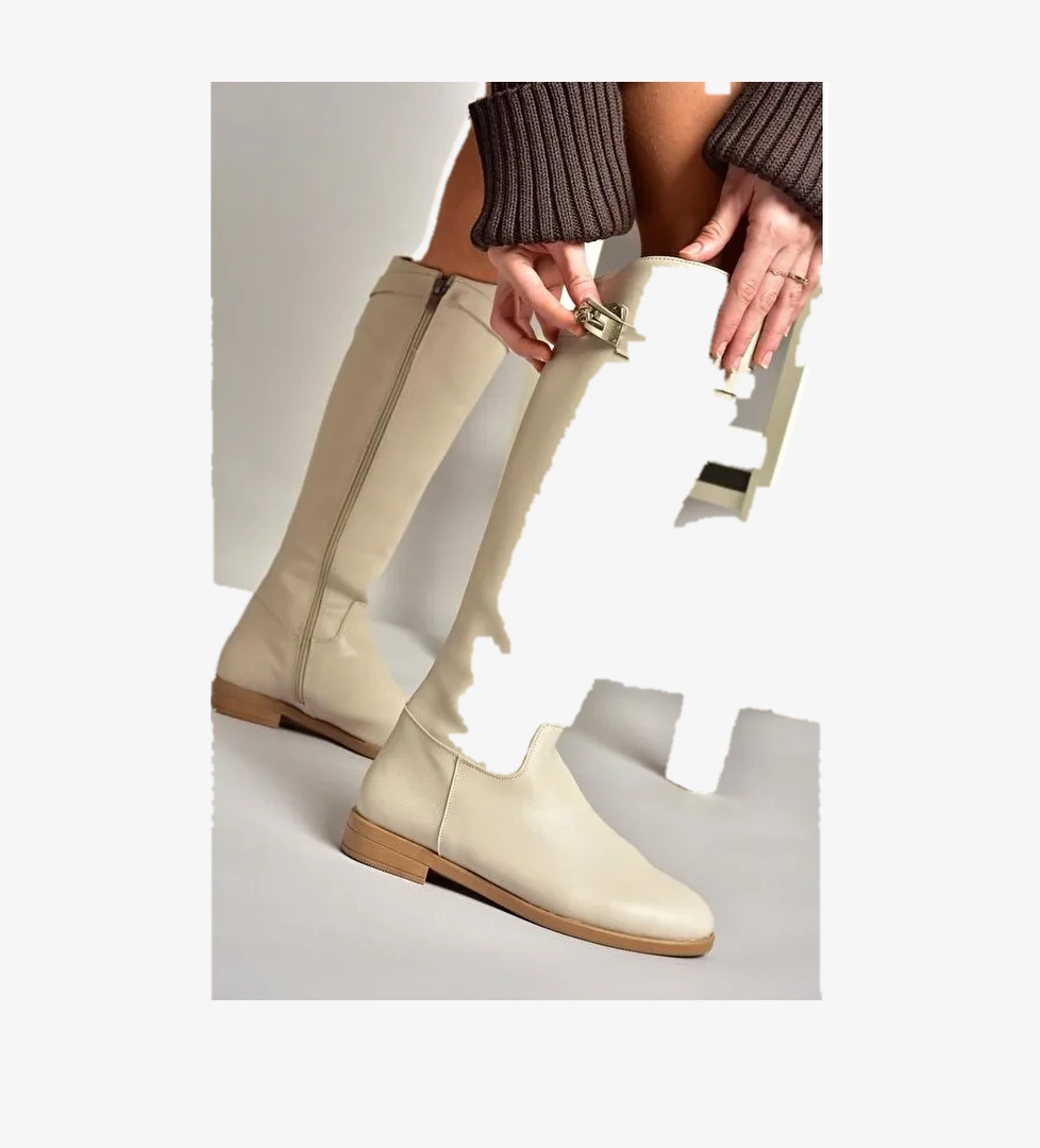 T848443409 Bej Klasik Kadın Çizme