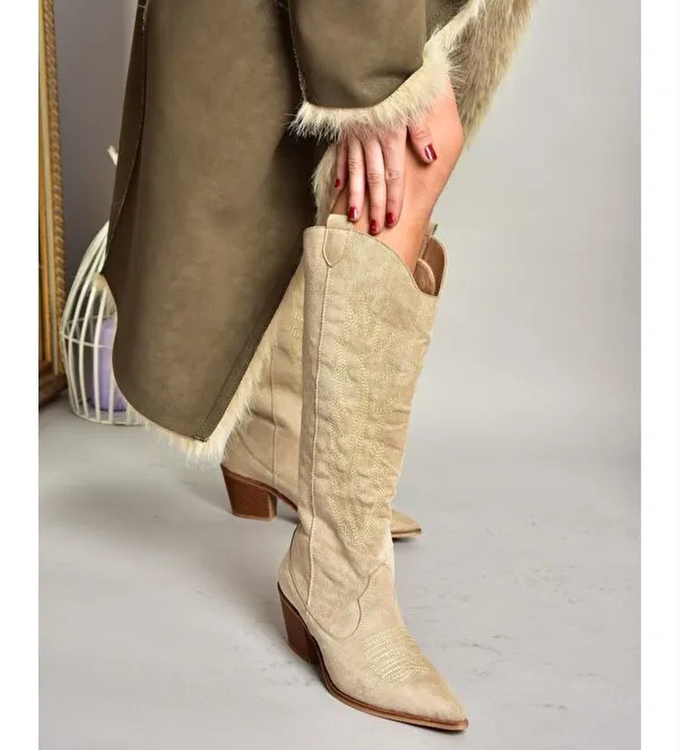 T2677652 Bej Kadın Çizme - Görsel 1