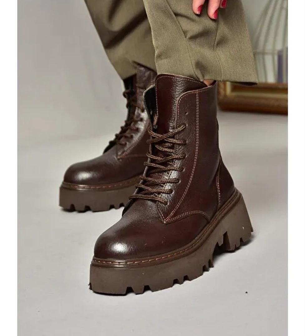 T3801700 Kahverengi Hakiki Deri Kadın Bot