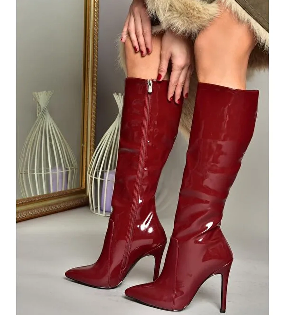 N3725301 Bordo Kadın Çizme