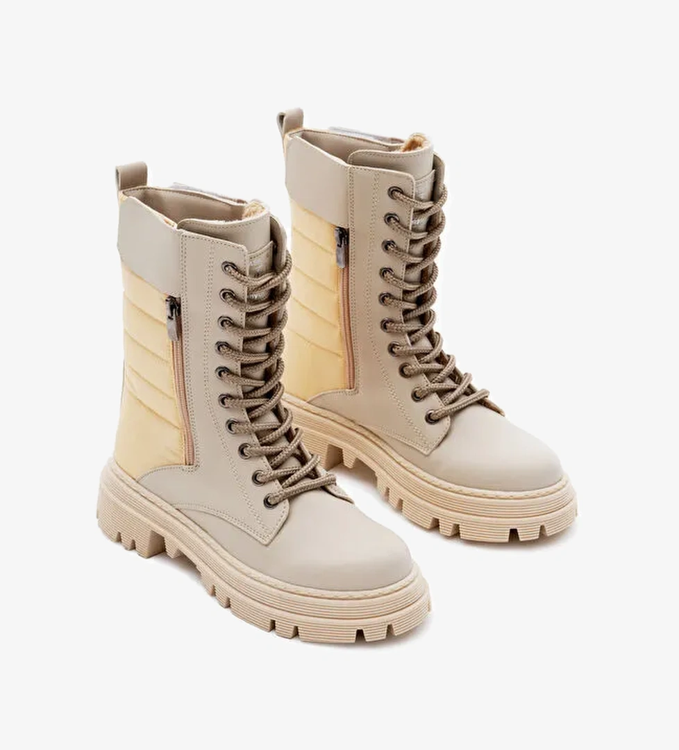 Tonny Black Siyah Tonny Black Cilt Termo Kadın Taban Nakışlı Dilim Desenli Cırtlı Bağcıklı ve Fermuarlı Bot