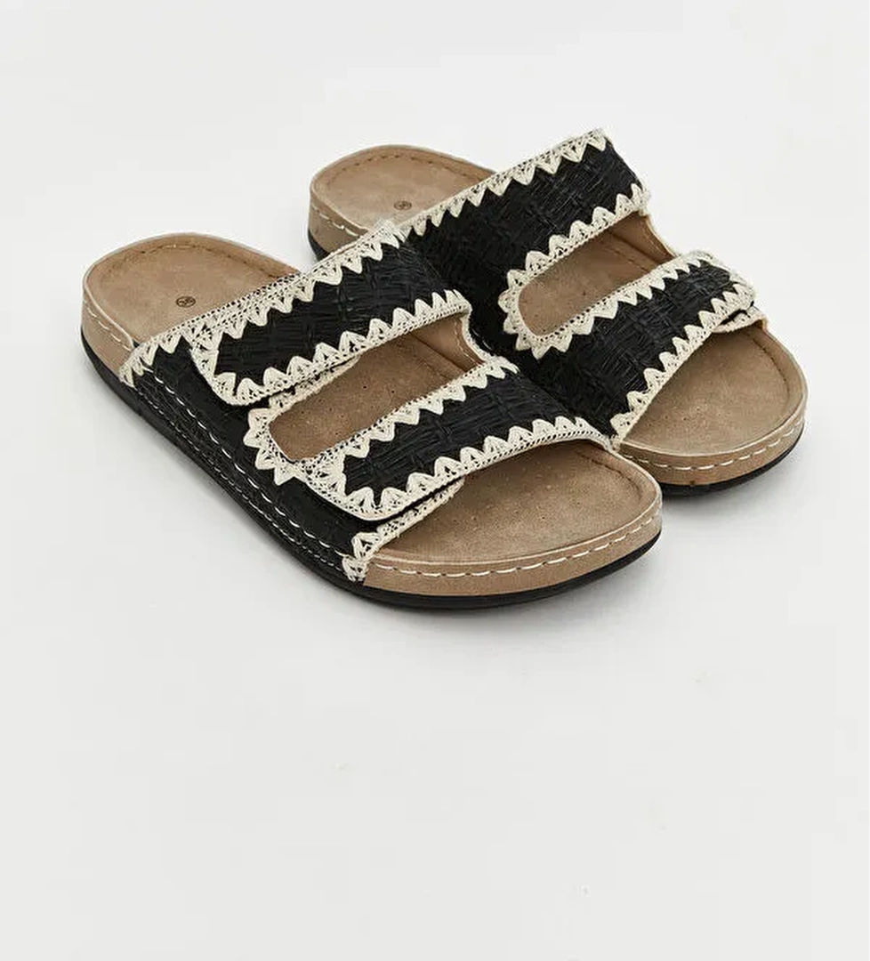 Cırt Cırtlı Çift Bantlı Kadın Terlik - Görsel 1