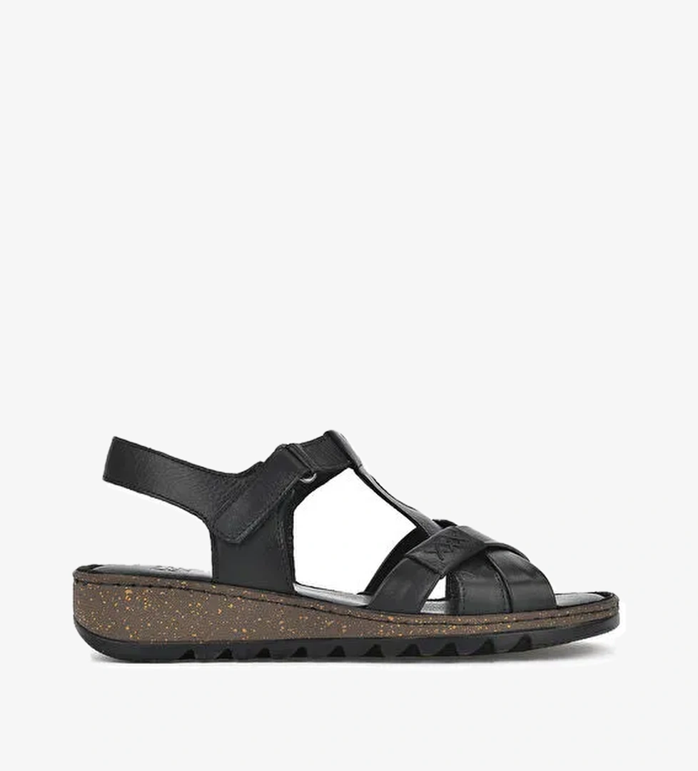 Kadın Hakiki Deri Sandalet 1411008Z207 Siyah - Görsel 1