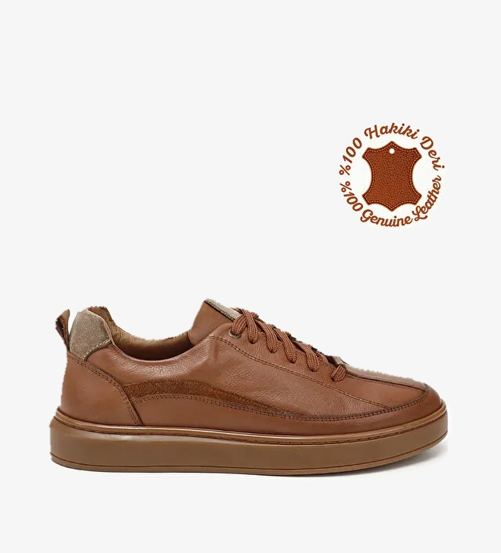 Gonderi(r) Bej Gonderi(r) Hakiki Deri Bağcıklı Erkek Sneaker