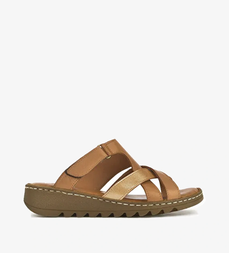 Kadın Hakiki Deri Terlik 1411008Z012 Taba - Görsel 1