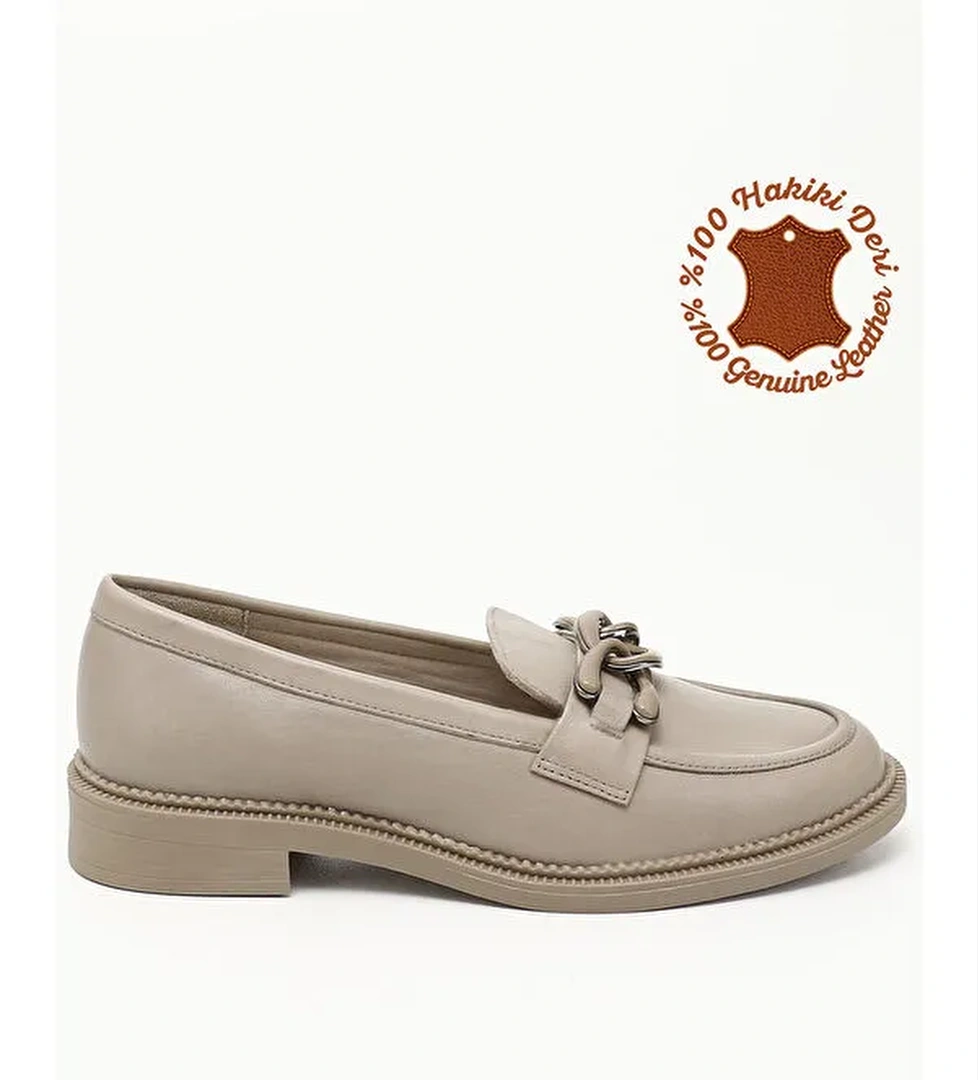 Gonderi(r) Lacivert Gonderi(r) Hakiki Deri Loafer Tokalı Kadın Ayakkabı