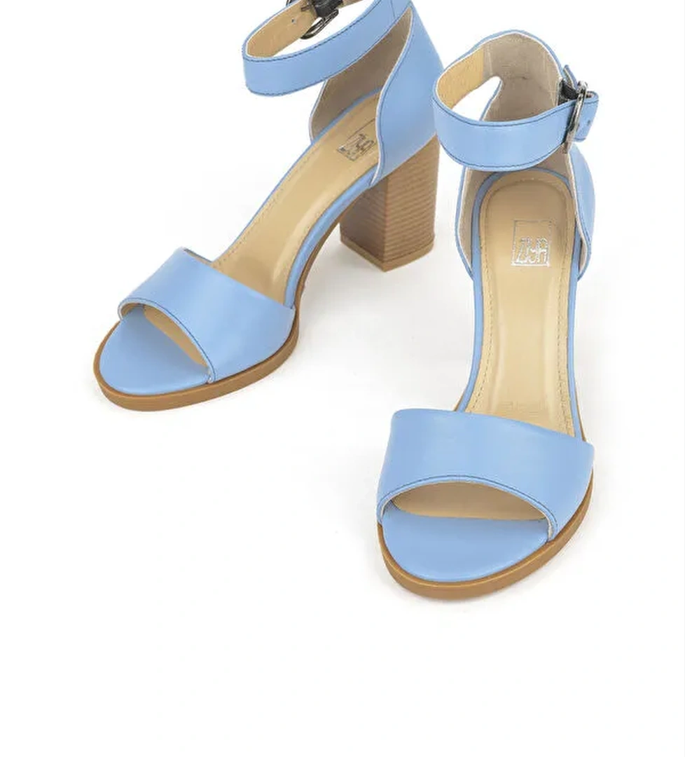 Kadın Hakiki Deri Topuklu Ayakkabı 1411003Z301 Jean Mavi - Görsel 1