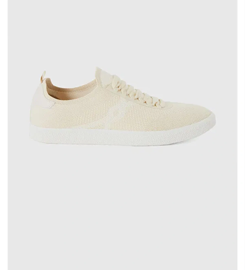 Kadın Krem Önü ve Arkası Logo Detaylı Renkli Bağcıklı Sneaker - Görsel 1