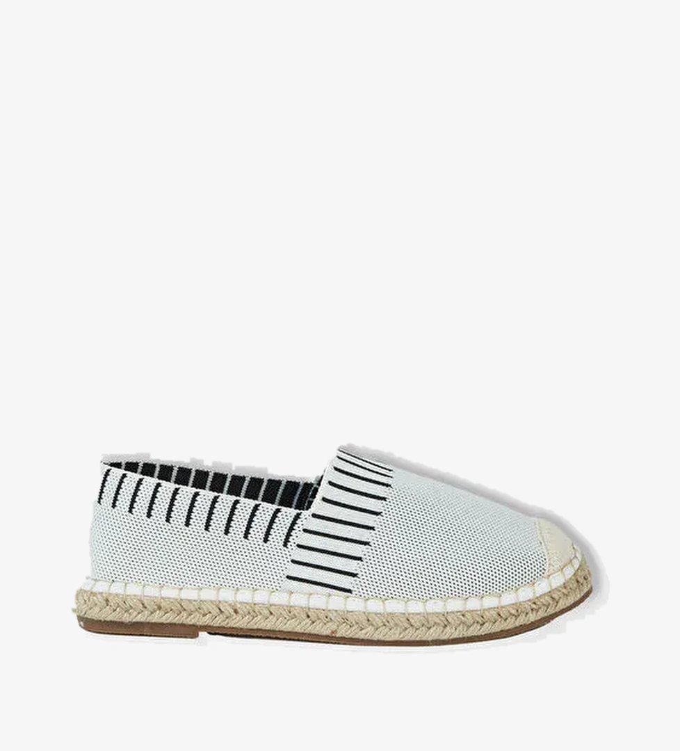 Kadın Krem Kenarları Çizgi Detaylı Espadril Ayakkabı - Görsel 1