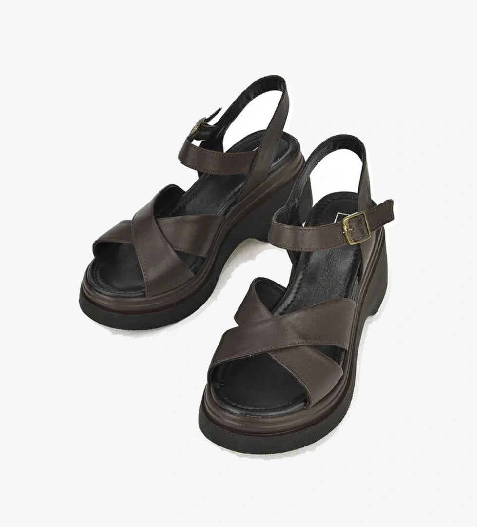 Kadın Hakiki Deri Topuklu Sandalet 141992Z61001 Kahve - Görsel 1