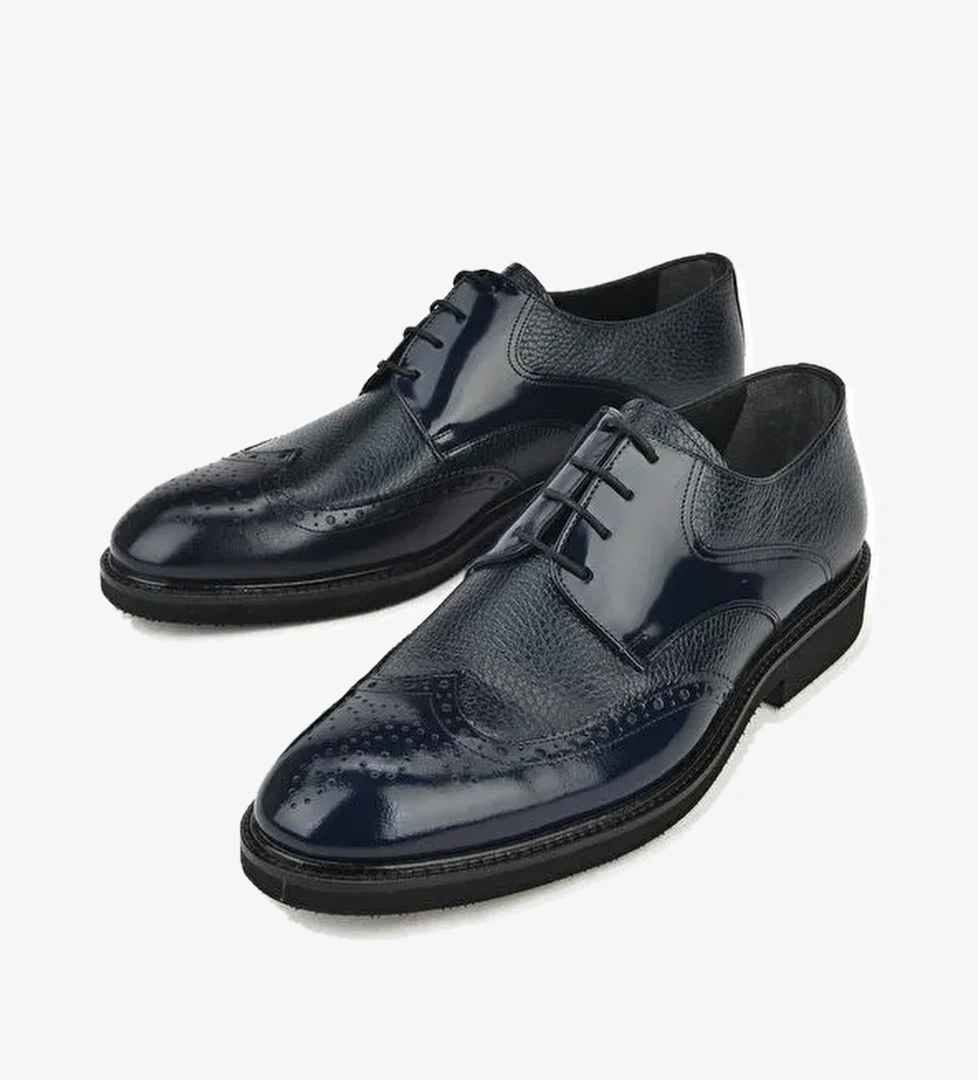 Erkek Hakiki Deri Ayakkabı 143145Z625 Lacivert - Görsel 1