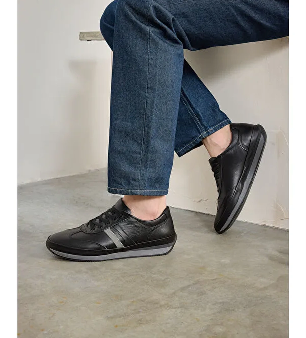 Erkek Hakiki Deri Sneaker 143423Z78 Siyah - Görsel 1