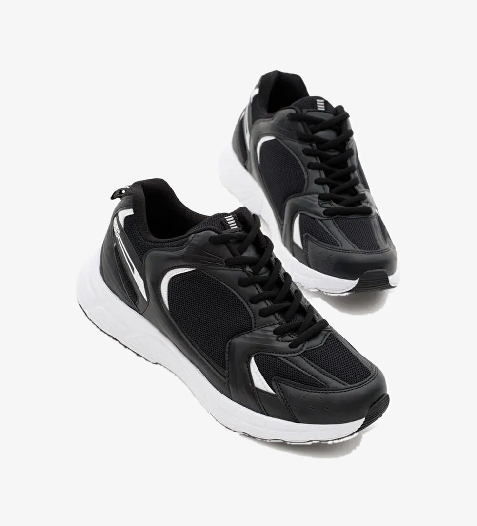 Unisex Siyah File Rahat Kalıp Faylon Taban Bağcıklı Spor Ayakkabı