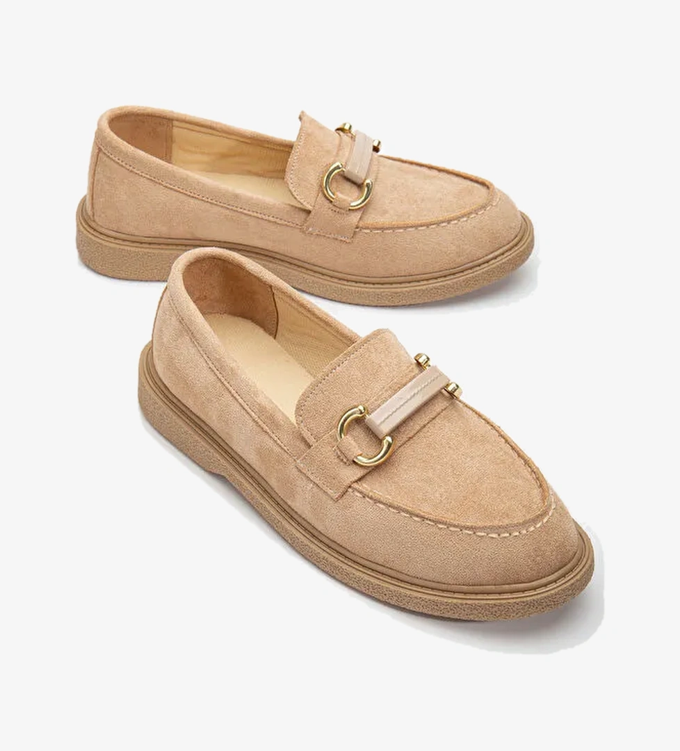 Kadın Nude Süet Rahat Kalıp Önü Tokalı Günlük Loafer