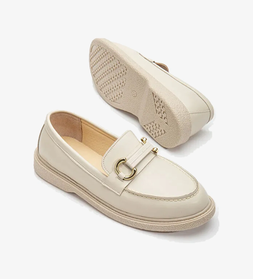 Kadın Ten Cilt Rahat Kalıp Önü Tokalı Günlük Loafer