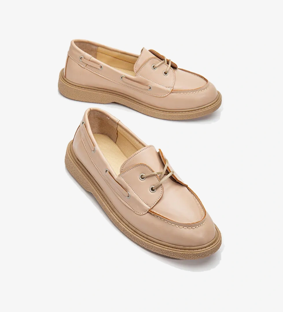 Kadın Nude Cilt Rahat Kalıp Termo Taban Bağcıklı Lofer - Görsel 1