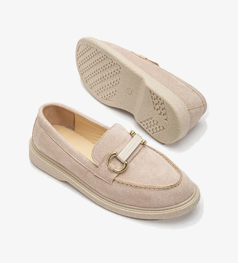 Kadın Ten Süet Rahat Kalıp Önü Tokalı Günlük Loafer - Görsel 1