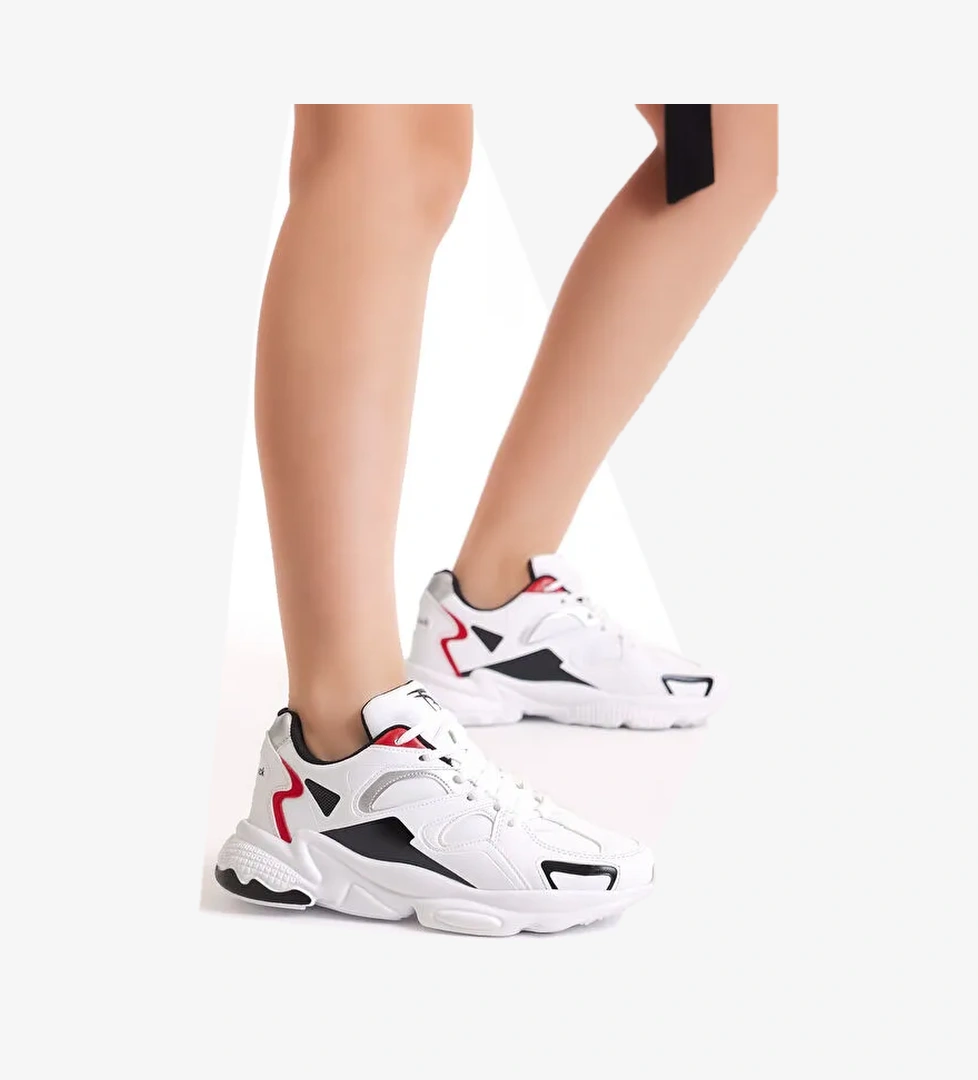 Tonny Black Unisex Beyaz Siyah Rahat Kalıp Yüksek Tb252 Taban Bağcıklı Spor Ayakkabı model görseli