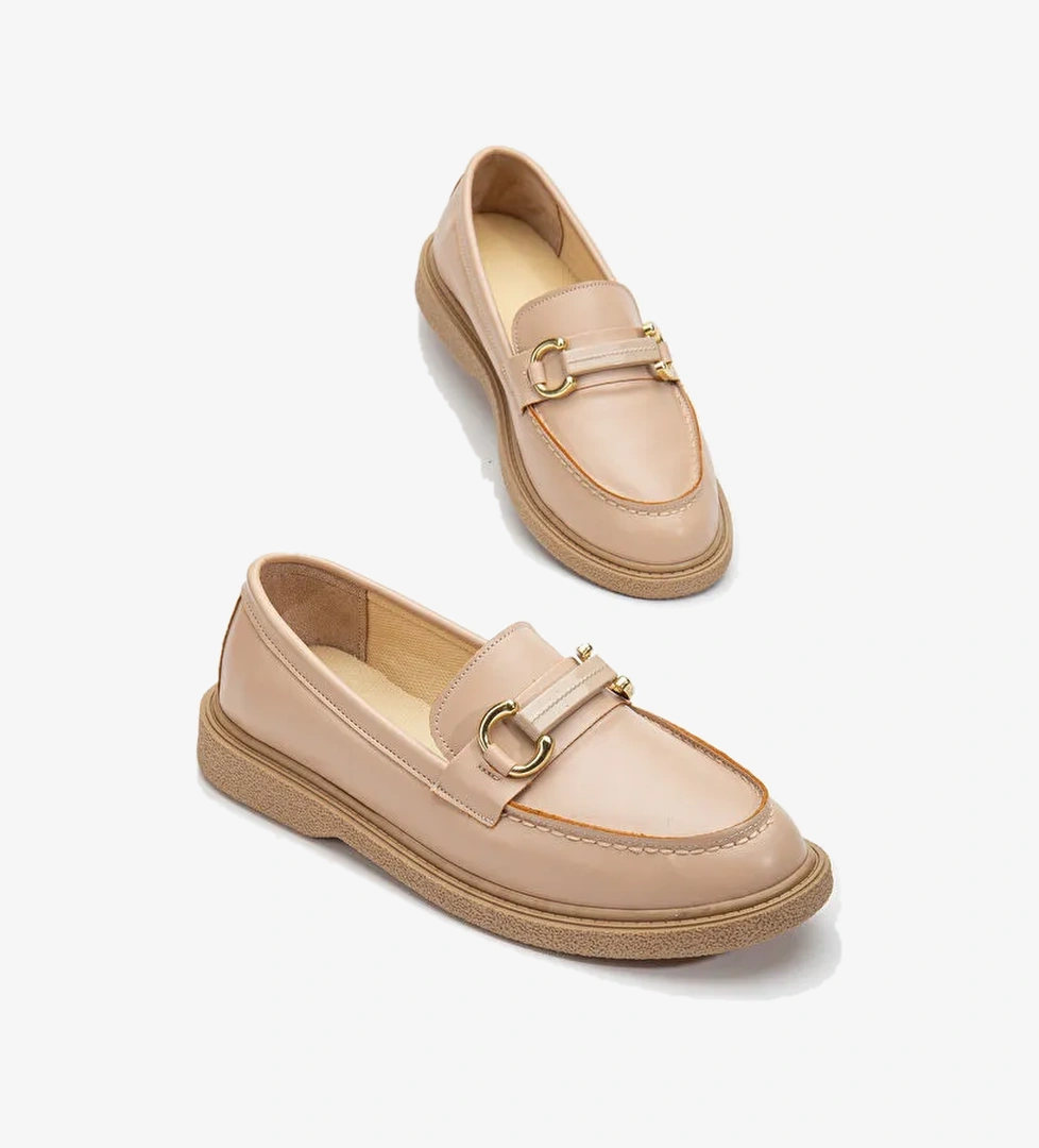 Kadın Nude Cilt Rahat Kalıp Önü Tokalı Günlük Loafer