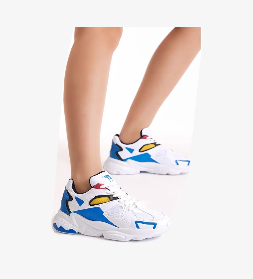 Unisex Beyaz Sax Rahat Kalıp Yüksek Taban Bağcıklı Spor Ayakkabı