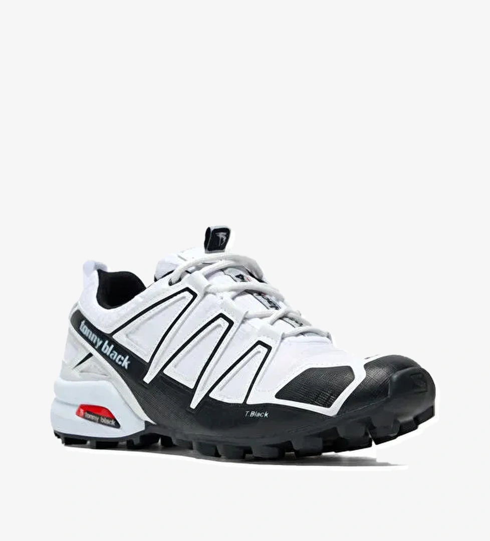 Erkek Beyaz Siyah Rahat Kalıp Şeritli Lastik Bağcıklı Trekking Ayakkabı