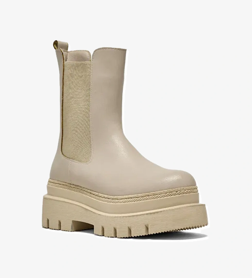 Tonny Black Kadın Bej Cilt Rahat Kalıp Yanı Lastikli Kalın Taban Bot model görseli