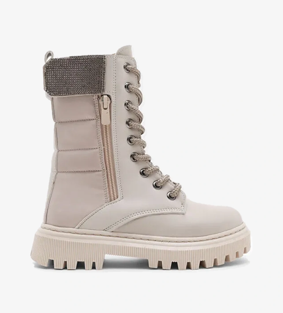 Tonny Black Siyah Tonny Black Cilt Termo Kız Çocuk Taban Taş Detaylı Fermuarlı ve Bağcıklı Cırtlı Bot