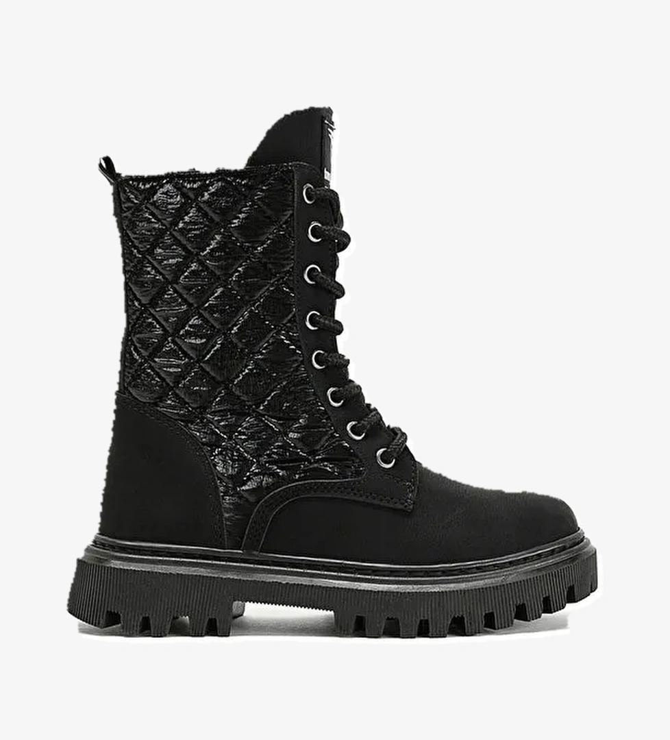 Tonny Black Kız Çocuk Siyah Termo Taban Kapitone Dikişli Bağcıklı Ve Fermuarlı Uzun Bot model görseli