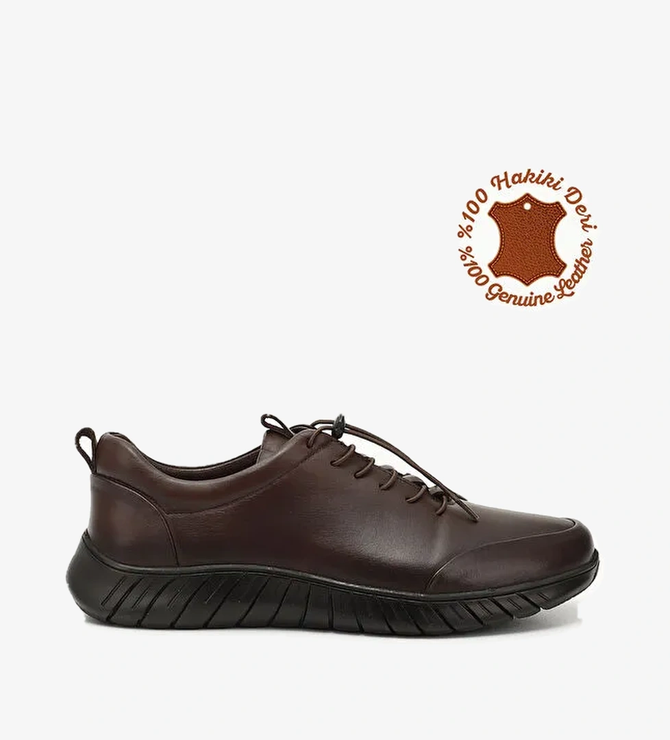 ORTA KAHVERENGİ Hakiki Deri Yuvarlak Burun Günlük Bağcıklı Erkek Sneaker 42605